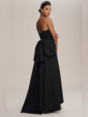 Sachin + Babi Black Spaghetti-Strap Maxi Gown with Sculpted Back Bow